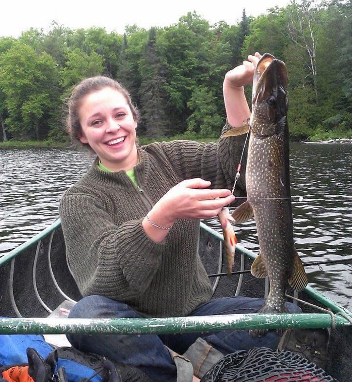 This is Outfitter, Sierra Olbert, with her catch: a northern pike from the Hudson River.